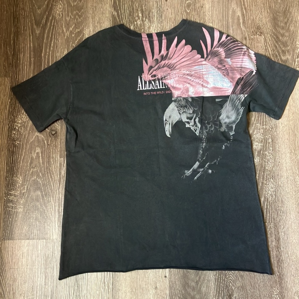 AllSaints Black Short Sleeve Tee with Pink Shoulder Accent - Picture 2 of 12
